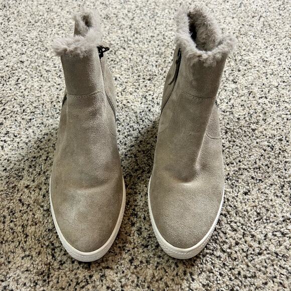 Caslon Wedge Ankle Boots Size 8 Sherpa Lined Water Resistant Tan Platform - Picture 2 of 7